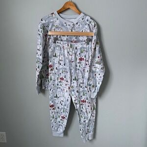 Pottery Barn Kids Holiday Christmas Pajamas Long Sleeve Top Pants Set Size  L